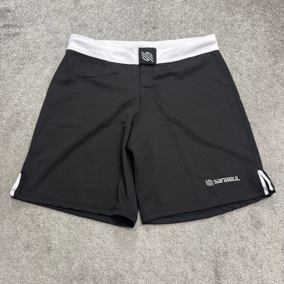 Sanabul MMA Jiu Jitsu Grappling Shorts Men  Black White Performance Active Sport - Picture 1 of 11